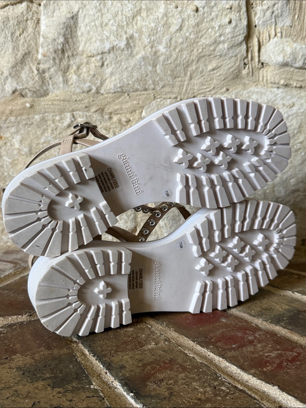 Gianni Bini Beige Studded Platform Sandals - Picture 8 of 8